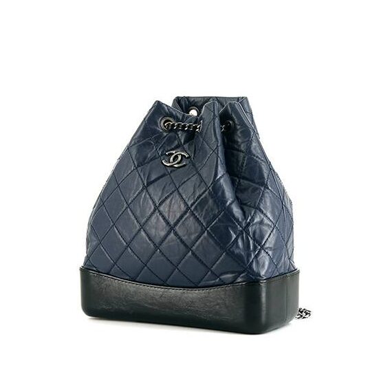 Chanel Black/Dark Blue Quilted Calf Aged Leather Small Gabrielle Backpack