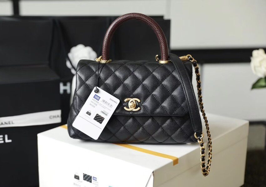 Coco Flap Bag with Lizard Handle Small Black GHW - Elysées Boutique