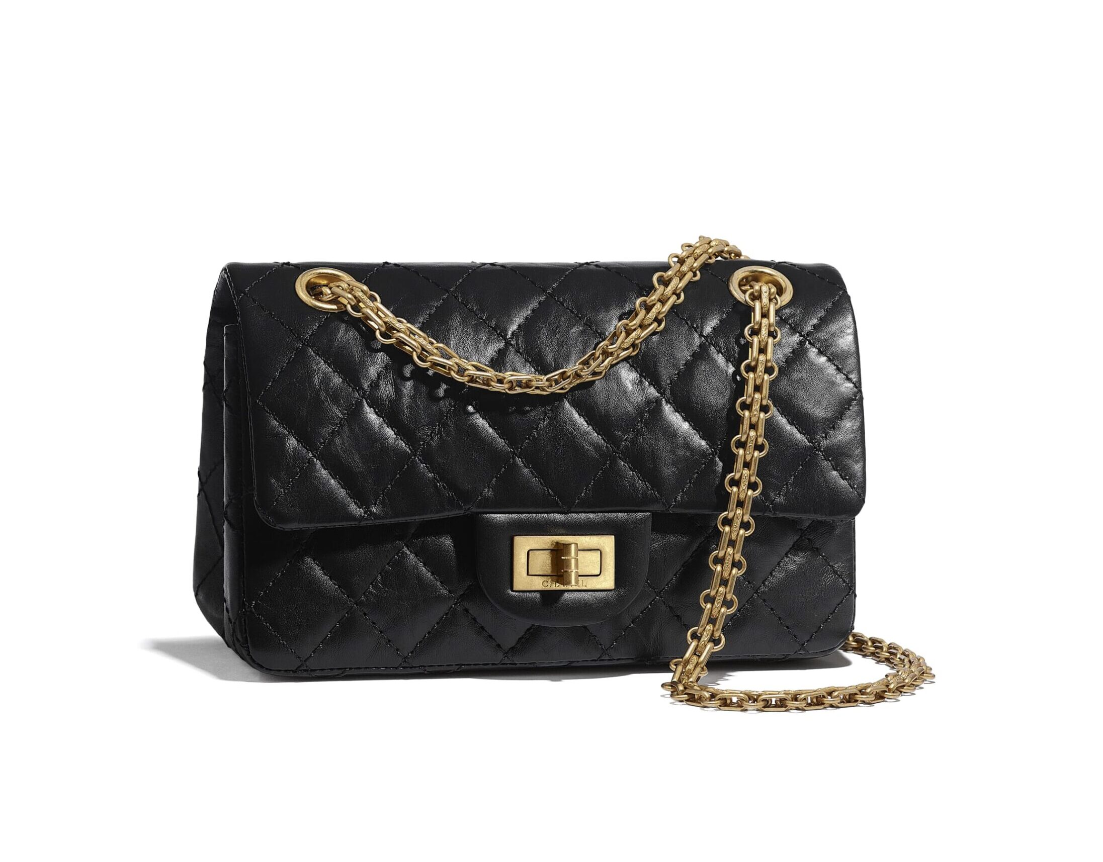 Mini 2.55 handbag, Aged calfskin & gold-tone metal, dark brown — Fashion