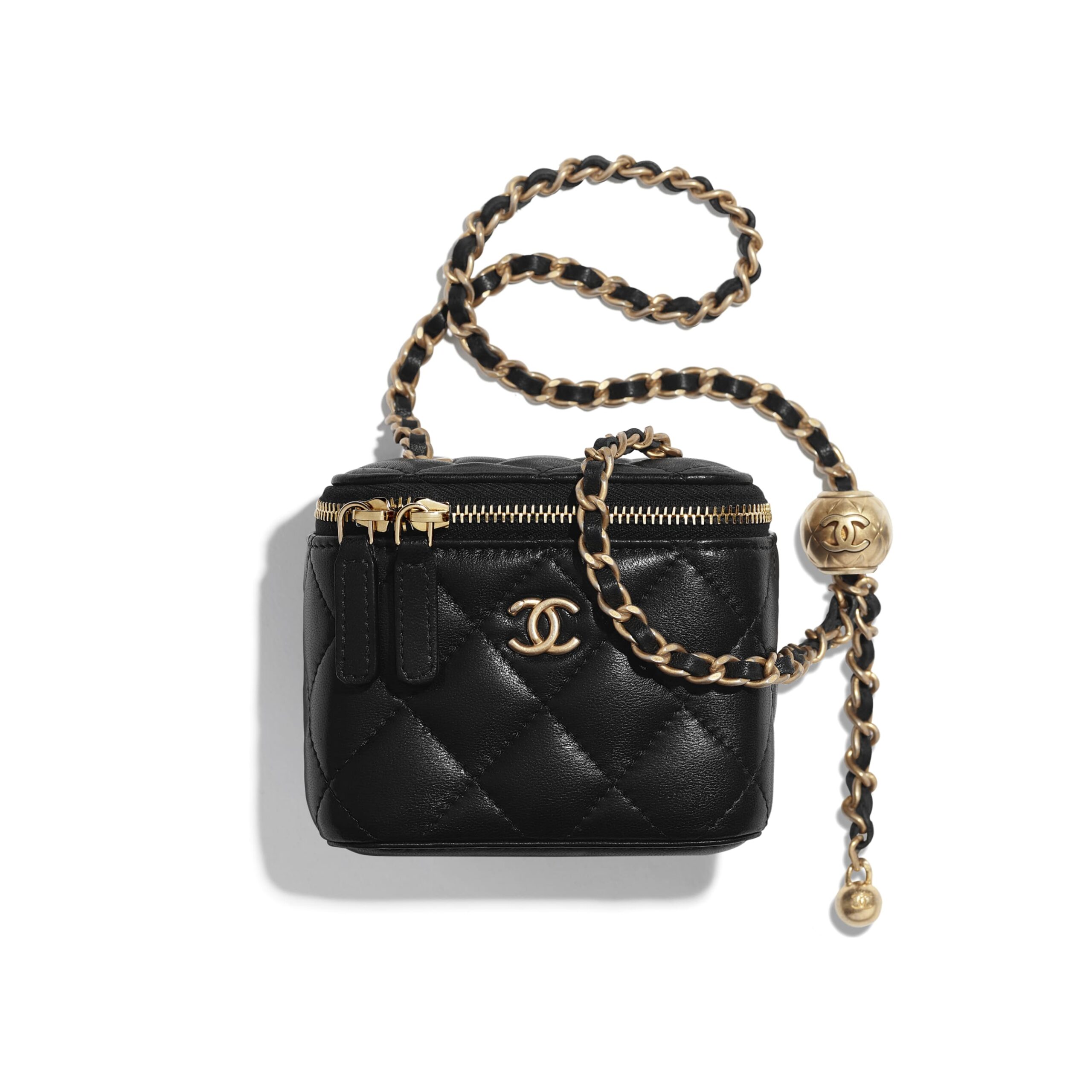 CHANEL 22P Small Vanity Case with Chain in Black Lambskin