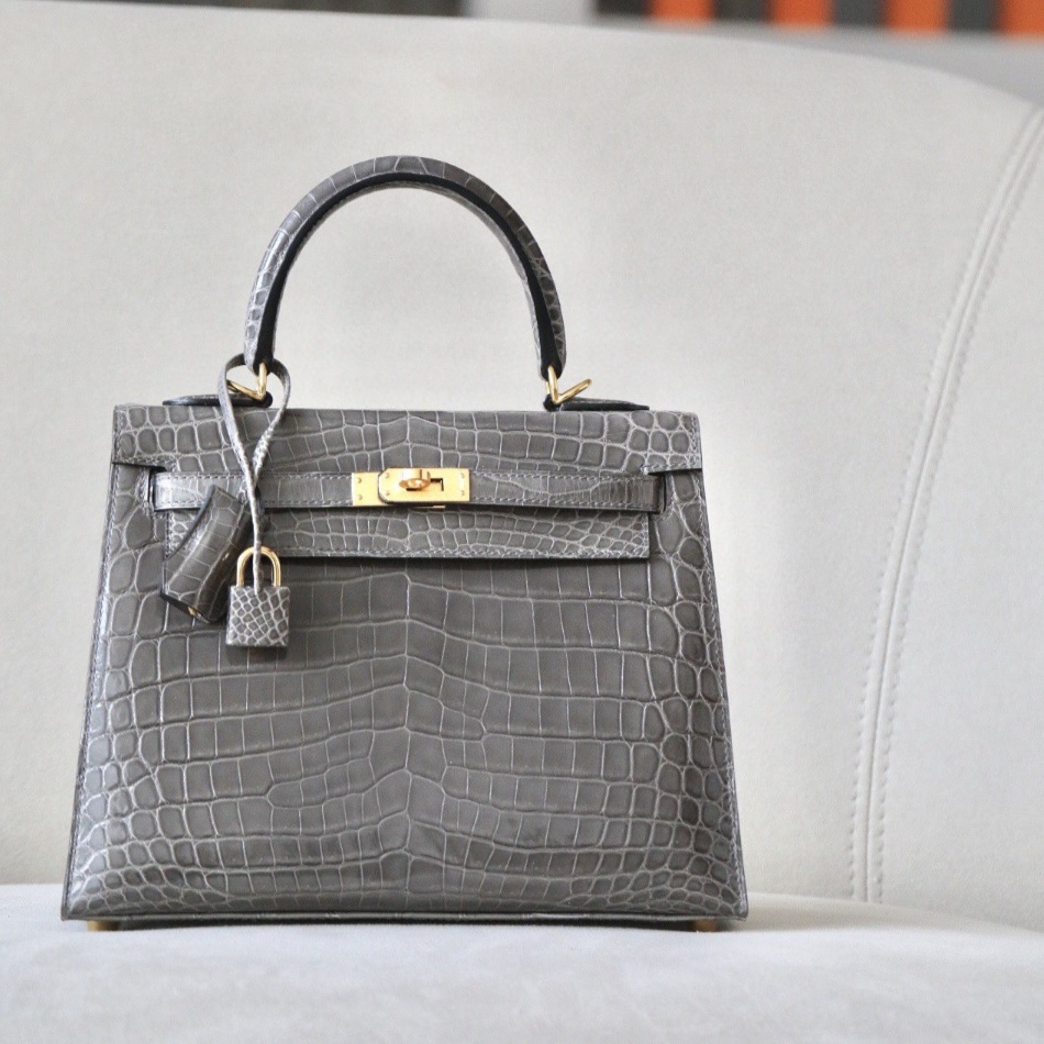 Hermes Kelly 25 Bag CC81 Gris Tourterelle Shiny Niloticus GHW